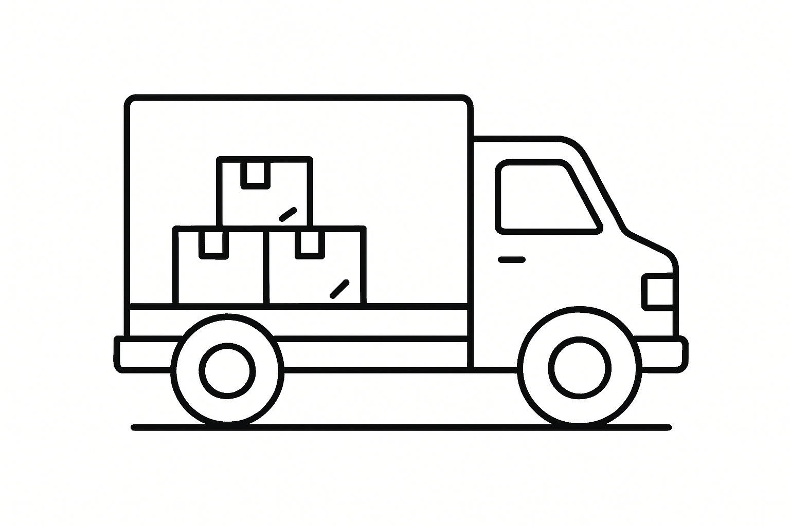 A truck with white background and black lines depicting shipping