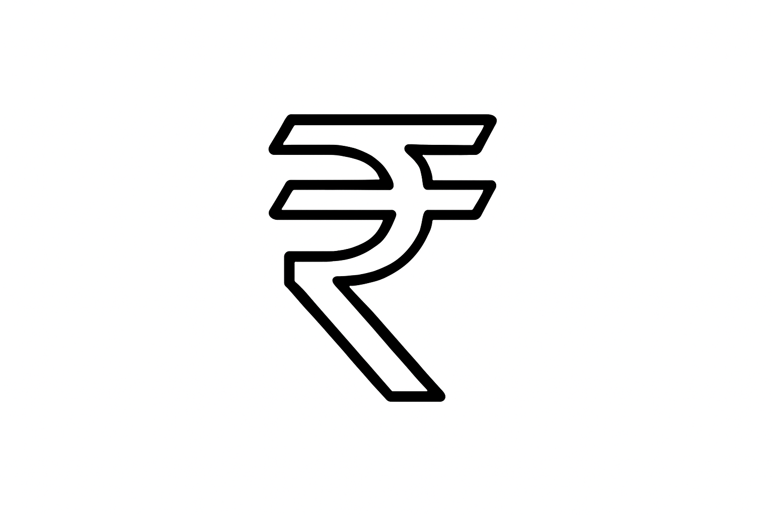Generate a icon of rupee with white background and black line