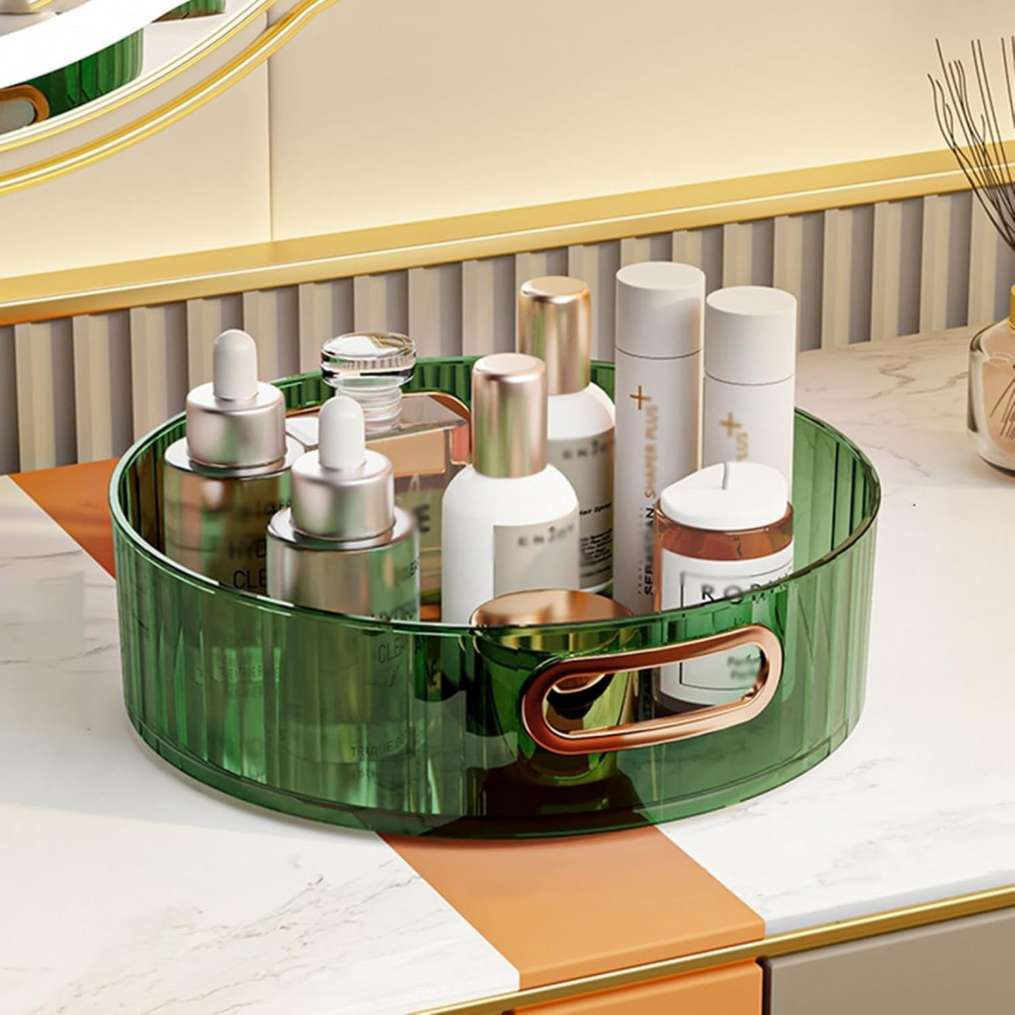 Durable Rotating Makeup Holder – Compact Vanity Organizer (Green)