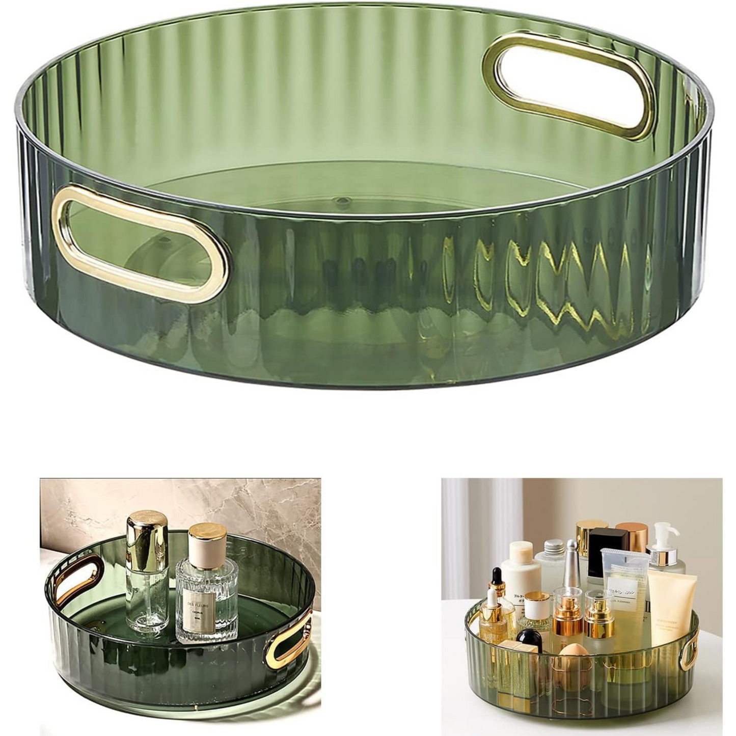 Durable Rotating Makeup Holder – Compact Vanity Organizer (Green)